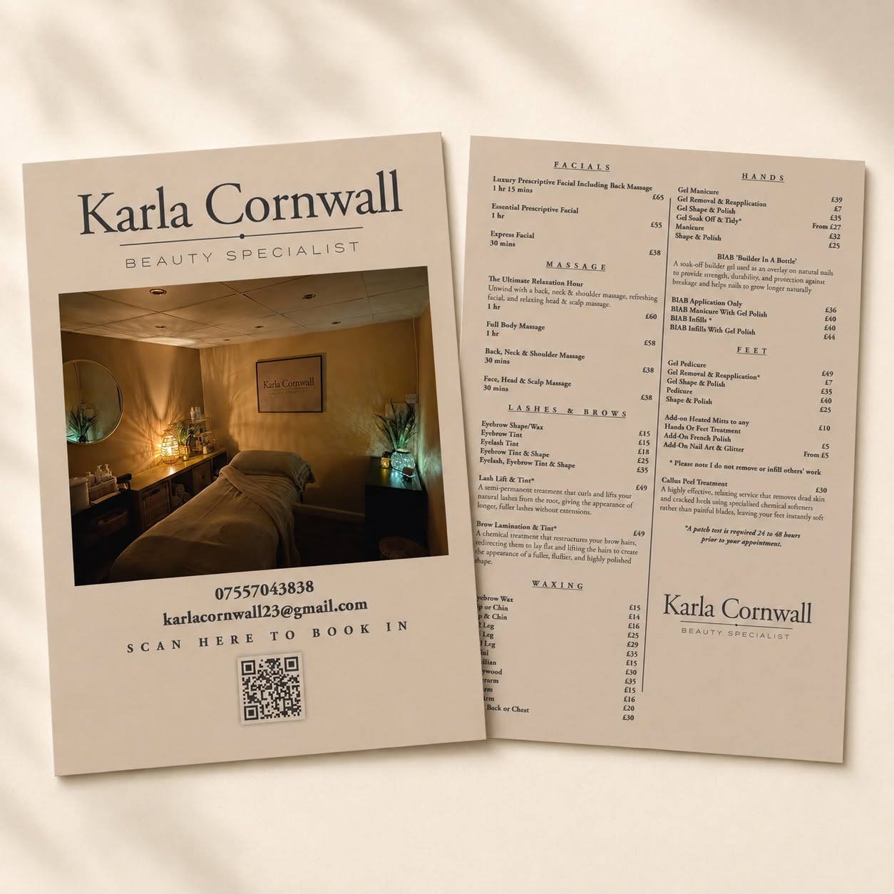 Karla Cornwall — Price list design